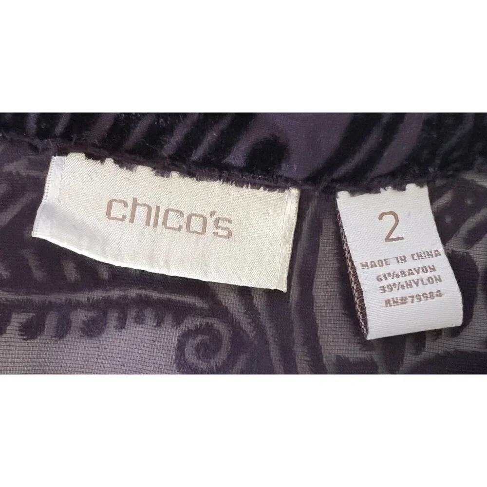 Chicos Womens Velvet Burnout Tunic Top Chicos Size 2 (L) Black Purple VNeck - Picture 5 of 6